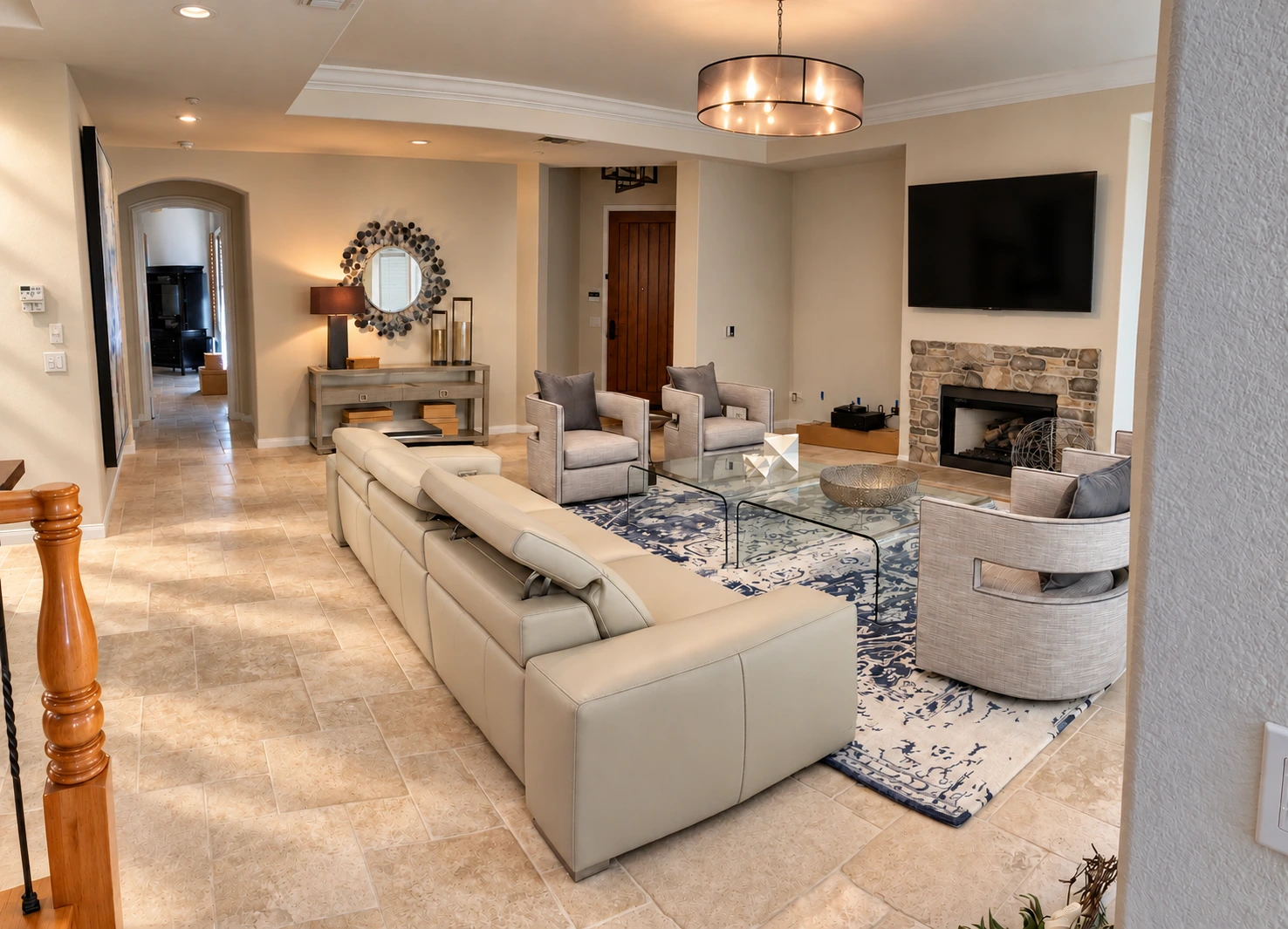Living room and fireplace
