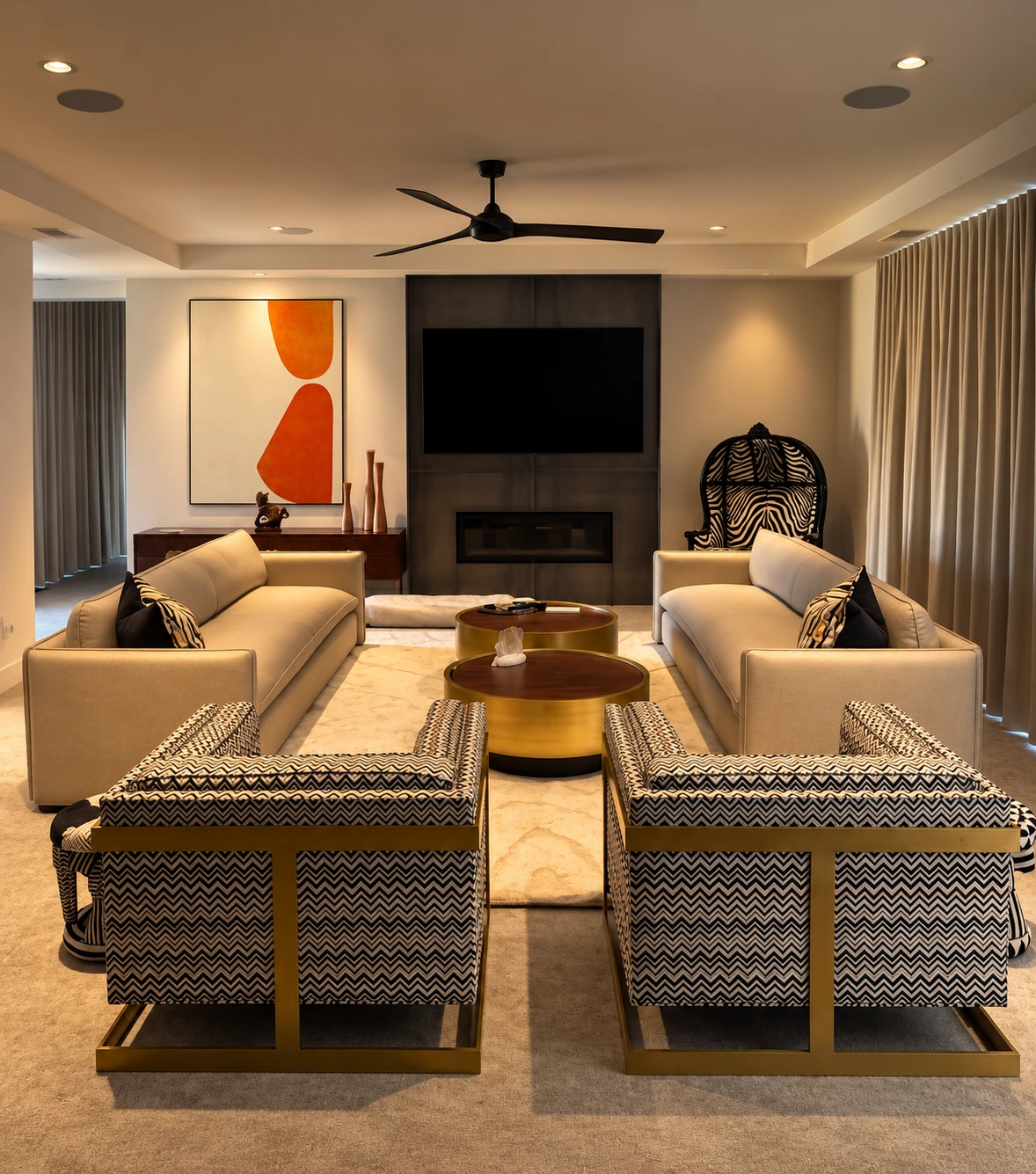 Living room and fireplace